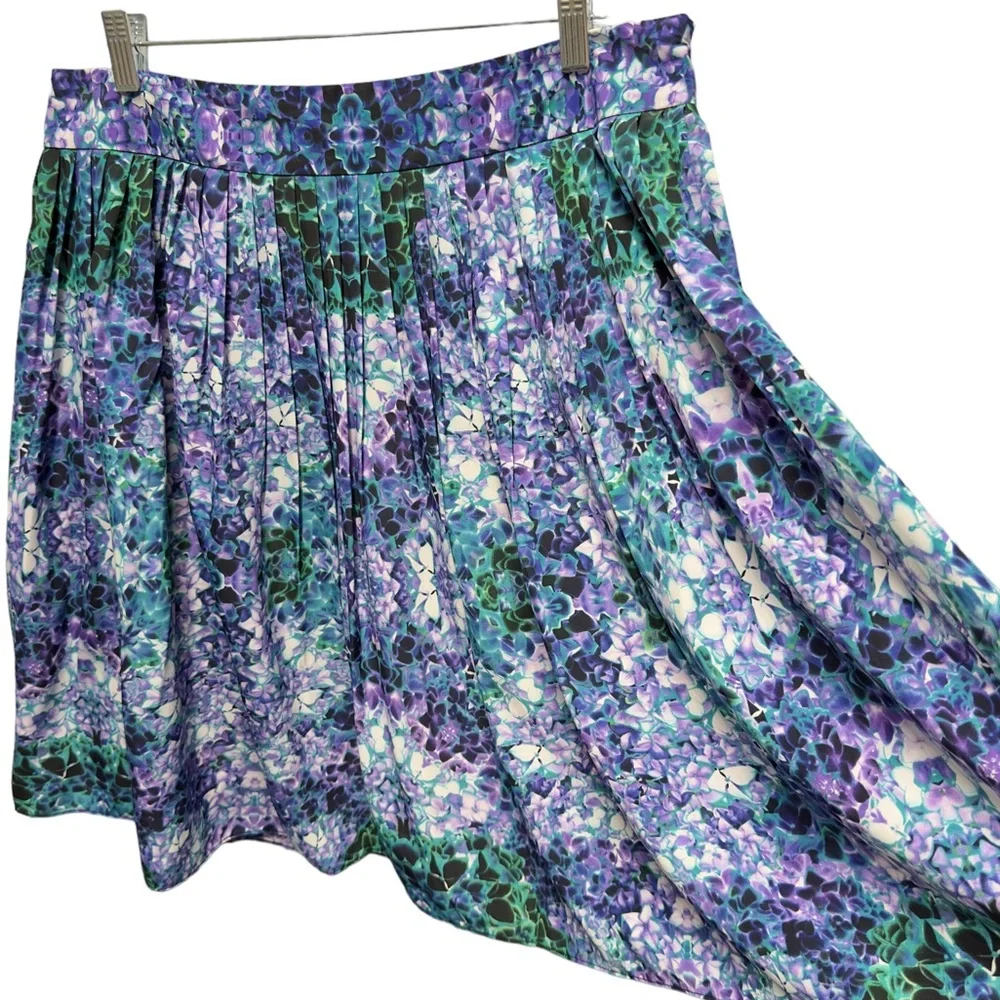 Silky Satin Matte Knit Watercolor Pleated Floral Full Flare Mini Skirt
